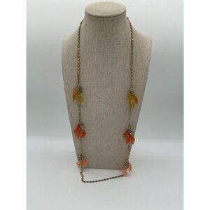 Vintage Gold Tone Necklace Orange Beads 15” Drop Lobster Clasp Closure
